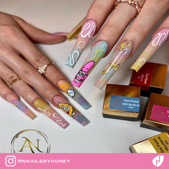 Spongebob and Patrick Bubble Nails